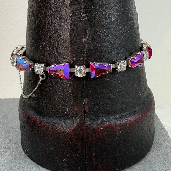 Stunning Vintage B David AB Red Rhinestone Full Parure Set Choker Bracelet Earri - Picture 4 of 16